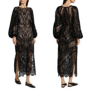 Farm Rio Lace Black Midi Dress size Small NWT $420 Nature Guipure Crochet